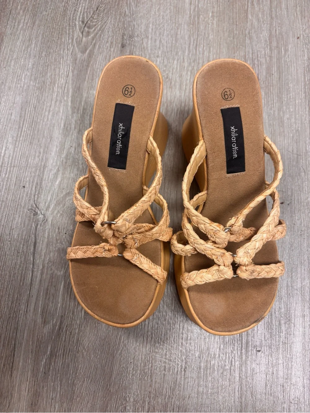 Vintage Y2K Xhilaration Platform Wedge Sandals Braided Raffia Straw Womens 6.5